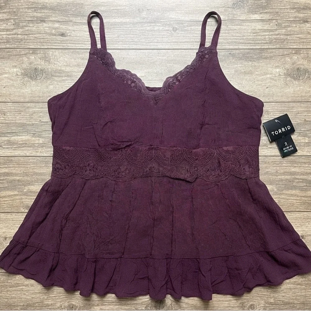 torrid Plum Lace-Trim Flowy Cami Tank; size 2 (2XL/18-20)